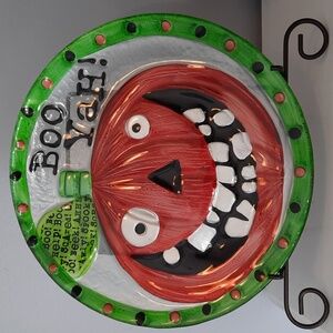 Plate Platter Jack O' Lantern Boo Yah! Fun Cookie Serving Dish Tempered Glass